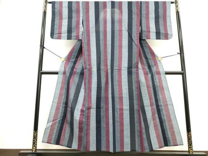 平和屋着物∴夏物　阿波しじら織　浴衣　間道　綿　逸品　DABI0998cd
