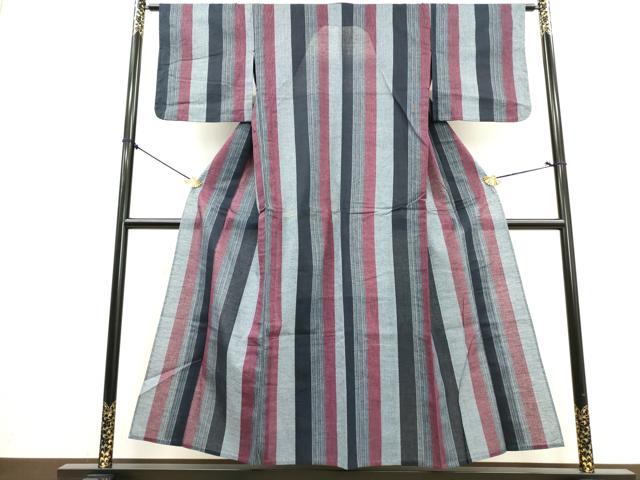 平和屋着物∴夏物　阿波しじら織　浴衣　間道　綿　逸品　DABI0998cd