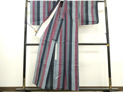 平和屋着物∴夏物　阿波しじら織　浴衣　間道　綿　逸品　DABI0998cd