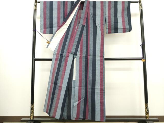 平和屋着物∴夏物　阿波しじら織　浴衣　間道　綿　逸品　DABI0998cd