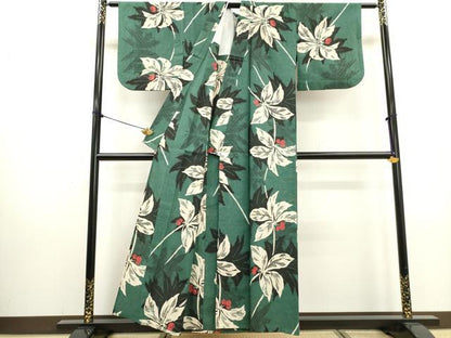 平和屋着物∴夏物　浴衣　草葉文　綿　逸品　DABI3017cd