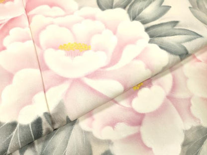 平和屋着物▼豪華振袖　手描き　笹竹牡丹文　正絹　逸品　DABH7404fe