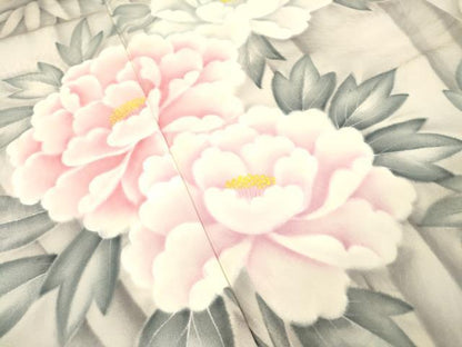 平和屋着物▼豪華振袖　手描き　笹竹牡丹文　正絹　逸品　DABH7404fe