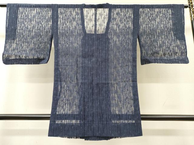 平和屋着物▽道行コート　スリーシーズン　春夏秋　塵除け　総レース　草花　濃藍色　正絹　逸品　DABH7436fe