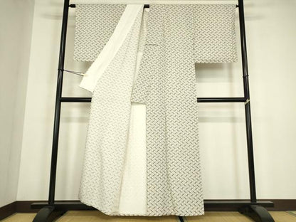 平和屋着物▽上質な小紋　単衣　幾何学文　正絹　逸品　未使用　DABH6400az