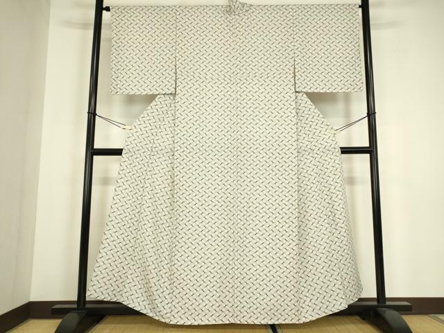 平和屋着物▽上質な小紋　単衣　幾何学文　正絹　逸品　未使用　DABH6400az