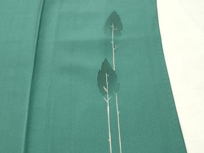 平和屋着物●上質な色無地　作家物　杢目地紋　老竹色　正絹　逸品　CABI1043gh