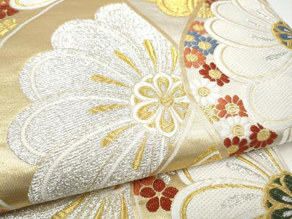 平和屋着物●六通柄袋帯　草花文　金銀糸　正絹　逸品　CABJ8506hy