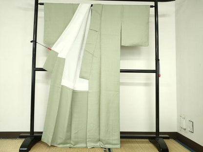 平和屋着物●上質な色無地　霞地紋　山葵色　正絹　逸品　DABH0864op