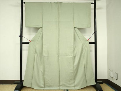平和屋着物●上質な色無地　霞地紋　山葵色　正絹　逸品　DABH0864op