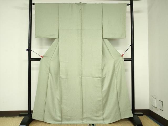 平和屋着物●上質な色無地　霞地紋　山葵色　正絹　逸品　DABH0864op