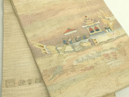 平和屋着物●極上 手織綴れ 山鹿清華 太鼓柄袋帯 船祭図 金銀糸 逸品 DZAB8553kh6
