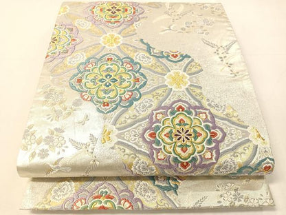 平和屋着物●六通柄袋帯　唐織　道長七宝花鳥文　金銀糸　正絹　逸品　CABJ7407vp