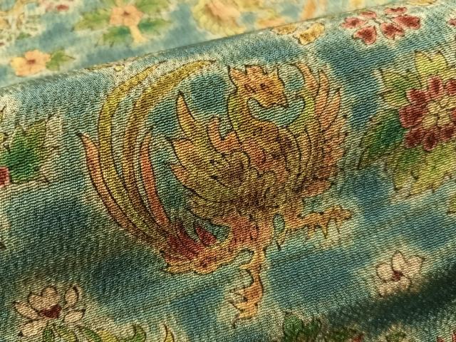 平和屋着物●全通柄　九寸名古屋帯　鳳凰花文　鬼しぼ縮緬　三越扱い　正絹　逸品　CABJ7406vp