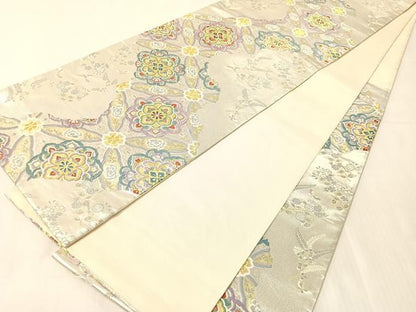 平和屋着物●六通柄袋帯　唐織　道長七宝花鳥文　金銀糸　正絹　逸品　CABJ7407vp