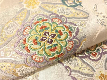 平和屋着物●六通柄袋帯　唐織　道長七宝花鳥文　金銀糸　正絹　逸品　CABJ7407vp