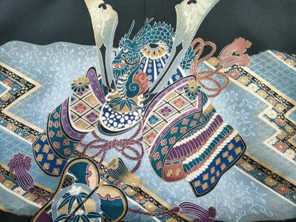 平和屋着物[]七五三　男の子　祝着・羽織セット　仙斎茶色　龍　兜　暈し染め　金彩　DABG3179ma