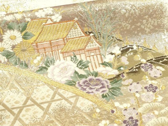 平和屋本店▼六通柄袋帯　春秋照映文　九百本金弐重織　正絹　逸品　DABI1398sf