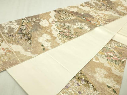 平和屋本店▼六通柄袋帯　春秋照映文　九百本金弐重織　正絹　逸品　DABI1398sf