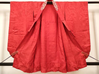 平和屋着物[]長襦袢　女の子　子供　袷　花丸地紋　猩々緋色　半衿刺繍　逸品　DABH5135ea