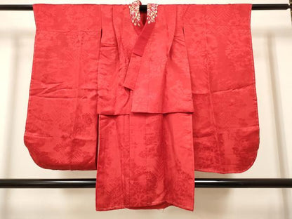 平和屋着物[]長襦袢　女の子　子供　袷　花丸地紋　猩々緋色　半衿刺繍　逸品　DABH5135ea