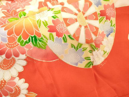平和屋着物[]七五三　女の子　３歳　祝着　三つ身　襦袢付き　花車文　金彩　逸品　DABH5190ea