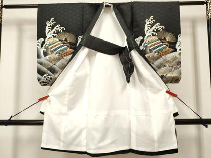 平和屋着物[]お宮参り　男の子　祝着　産着　初着　のしめ　鷹　鷲　兜　立波松文　暈し染め　金彩　未使用　DABH5180ea