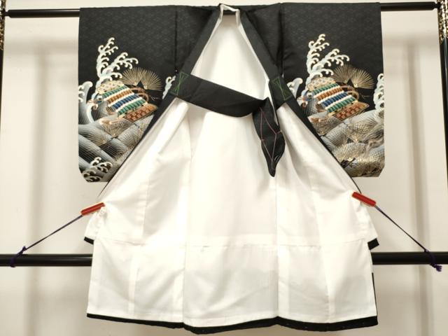平和屋着物[]お宮参り　男の子　祝着　産着　初着　のしめ　鷹　鷲　兜　立波松文　暈し染め　金彩　未使用　DABH5180ea