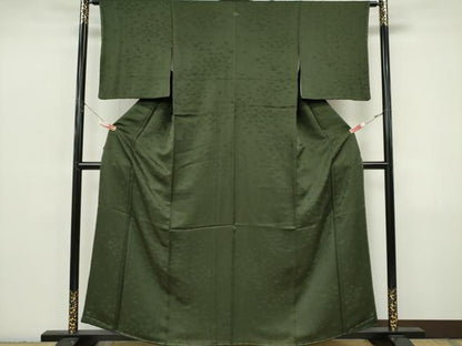 平和屋着物■上質な色無地　草花地紋　麹塵色　正絹　逸品　未使用　CABI6777ou