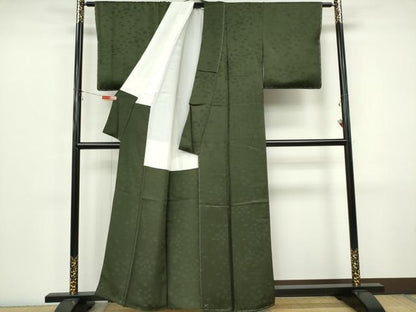 平和屋着物■上質な色無地　草花地紋　麹塵色　正絹　逸品　未使用　CABI6777ou