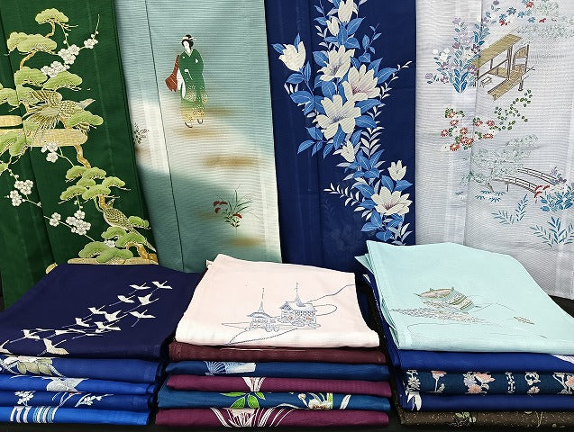 平和屋着物■夏物 訪問着 絽 洗える着物 まとめて20点 鶴 尾長鳥 人物 風景 花柄 暈し染め 金銀彩 着用可能多数 mmm1298