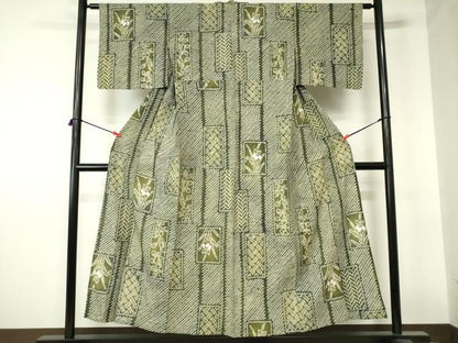平和屋着物∴夏物　浴衣　有松鳴海絞り　短冊花文　綿　逸品　DABI3197cd