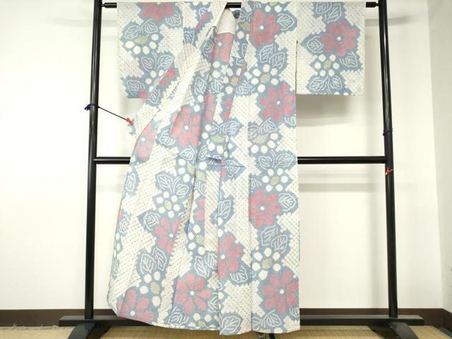 平和屋着物∴夏物　浴衣　有松鳴海絞り　草花文　綿　逸品　DABI3202cd