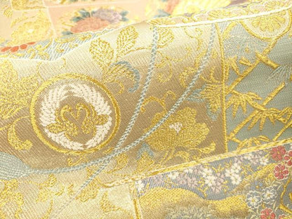 平和屋本店▼西陣　六通柄袋帯　唐織　赤手箱牡丹蒔絵之図　本金箔　証紙付き　正絹　逸品　DABH0979op