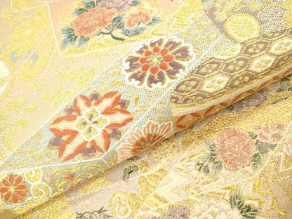 平和屋本店▼西陣　六通柄袋帯　唐織　赤手箱牡丹蒔絵之図　本金箔　証紙付き　正絹　逸品　DABH0979op