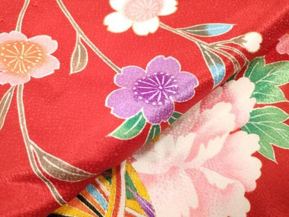 平和屋着物[]七五三　女の子　３歳　祝着　三つ身　枝垂れ桜　花鞠文　暈し染め　金彩　逸品　DABH5219ea