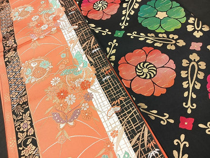 平和屋本店■子供帯 まとめて 35点 向かい鶴 尾長鳥 蝶 松竹梅 花柄 楽器 七宝 金銀糸 など 着用可能多数 未使用品あり mmm1306