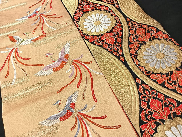 平和屋本店■子供帯 まとめて 35点 向かい鶴 尾長鳥 蝶 松竹梅 花柄 楽器 七宝 金銀糸 など 着用可能多数 未使用品あり mmm1306