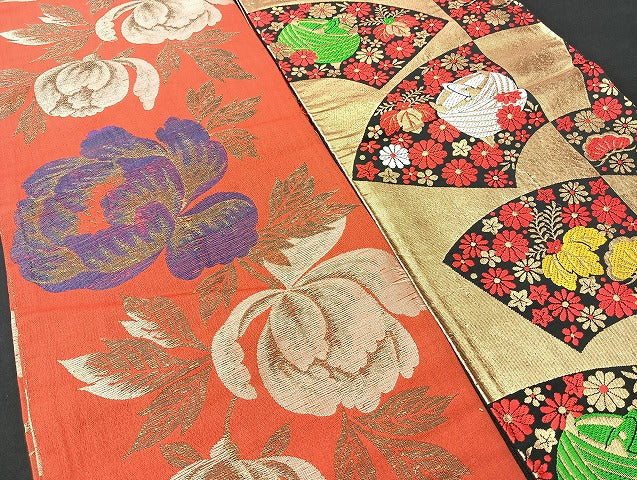 平和屋着物■子供帯 まとめて 35点 鶴 孔雀 鴛鴦 蝶 花柄 楽器 七宝 アンティーク 金銀糸 など 着用可能多数 未使用品あり mmm1305