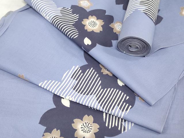 平和屋着物＊夏物　浴衣　反物　着尺　注染　舞桜文　クインサイズ　綿　逸品　未使用　DABH8461zy