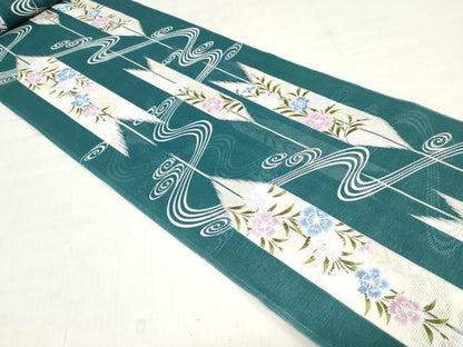 平和屋着物＊夏物　浴衣　反物　着尺　綿絽　矢羽草花文　クイーンサイズ　綿　逸品　未使用　DABH3560zy