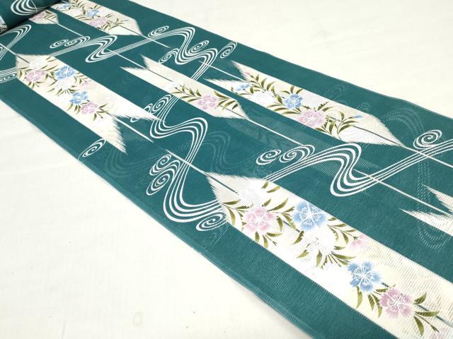平和屋着物＊夏物　浴衣　反物　着尺　綿絽　矢羽草花文　クイーンサイズ　綿　逸品　未使用　DABH3560zy