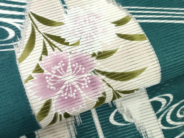 平和屋着物＊夏物　浴衣　反物　着尺　綿絽　矢羽草花文　クイーンサイズ　綿　逸品　未使用　DABH3560zy
