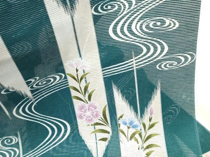 平和屋着物＊夏物　浴衣　反物　着尺　綿絽　矢羽草花文　クイーンサイズ　綿　逸品　未使用　DABH3560zy