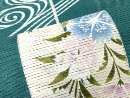 平和屋着物＊夏物　浴衣　反物　着尺　綿絽　矢羽草花文　クイーンサイズ　綿　逸品　未使用　DABH3560zy