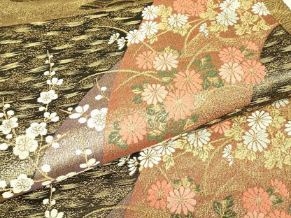 平和屋着物▼六通柄袋帯　地紙花文　金糸　正絹　逸品　DABH6469az