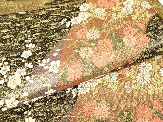 平和屋着物▼六通柄袋帯　地紙花文　金糸　正絹　逸品　DABH6469az
