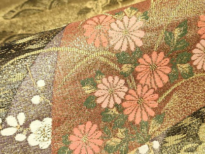 平和屋着物▼六通柄袋帯　地紙花文　金糸　正絹　逸品　DABH6469az