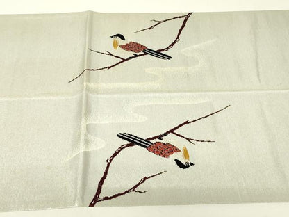平和屋着物▼太鼓柄袋帯　作家物　休み鳥　漆銀箔　プラチナ二重箔　正絹　逸品　DABH6480az