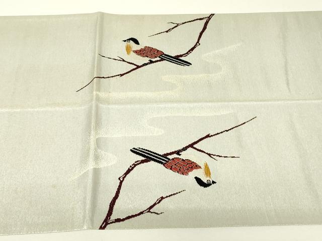 平和屋着物▼太鼓柄袋帯　作家物　休み鳥　漆銀箔　プラチナ二重箔　正絹　逸品　DABH6480az